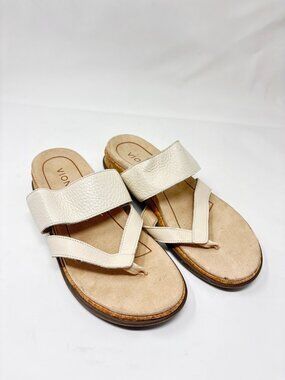 Vionic Marvina Sandals Womens 6 Beige Leather Comfort Orthotic Slip On